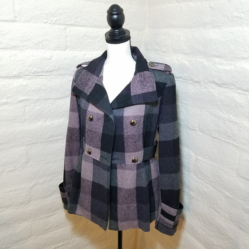 Hydraulic Juniors Plaid Peacoat Jacket Medium Coat Black Pink Check Button